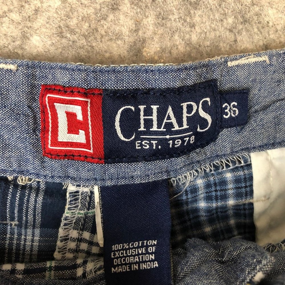 Chaps Shorts 36 Mens Blue Plaid Patchwork Quilted Casual Chino 10" 100 Cotton - Picture 3 of 9